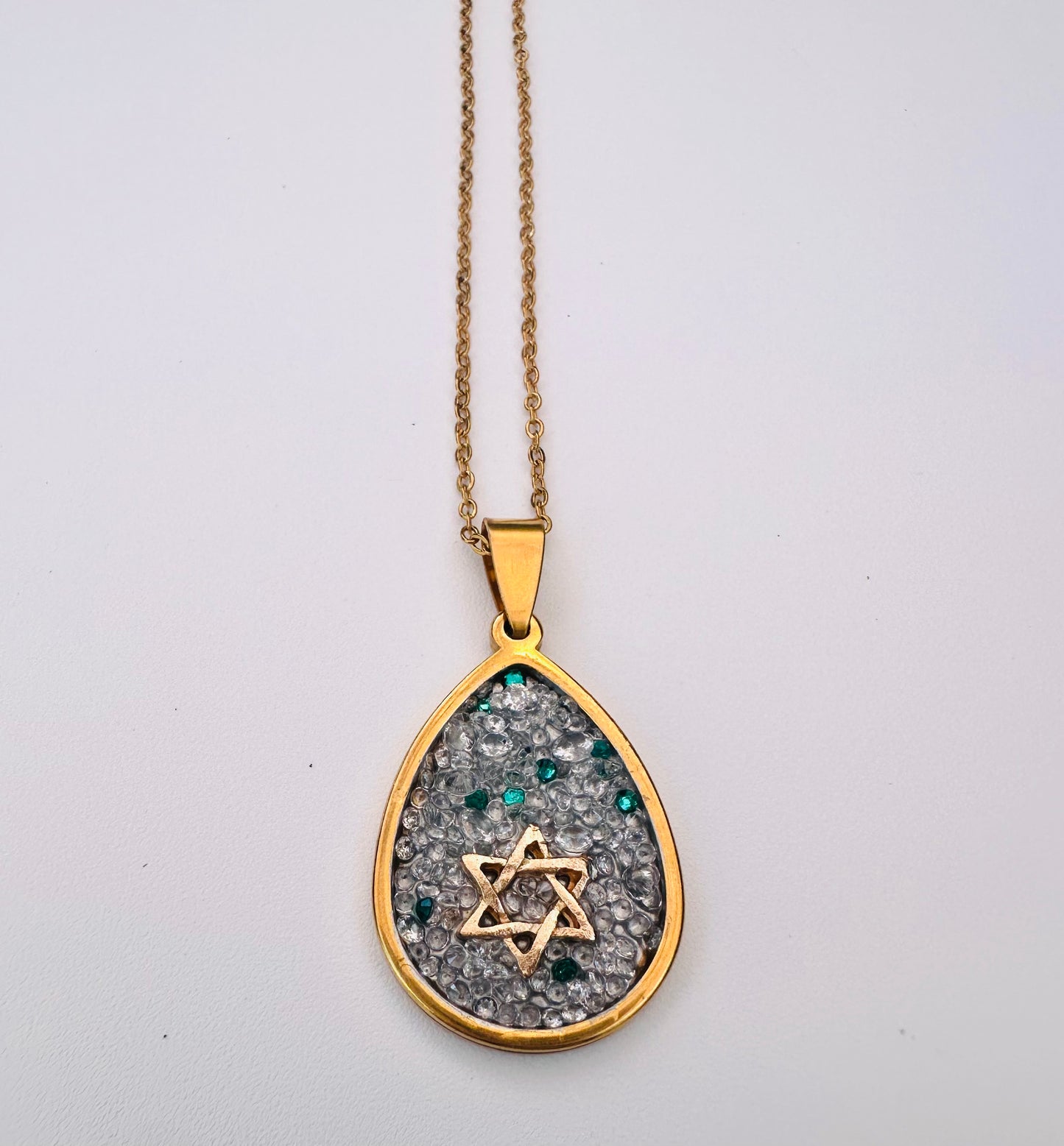 Star Of David Semi Precious Stone Gold Necklace