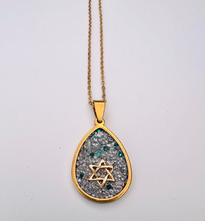 Star Of David Semi Precious Stone Gold Necklace