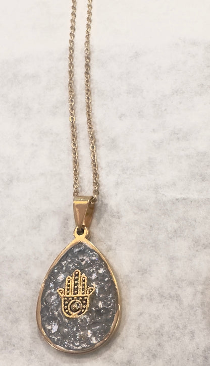 Semi Precious Hamsa Gold Necklace