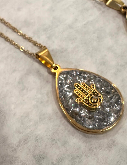 Semi Precious Hamsa Gold Necklace