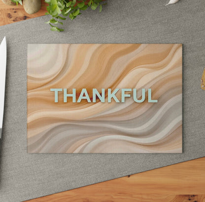 Thankful Thanksgiving Glass Cutting Board Serving Platter