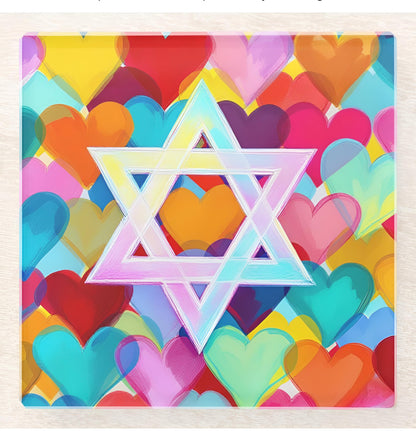 Star Of David Hearts Glass Coaster Set