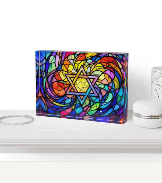 Star Of David Stained Glass Crystal Block
