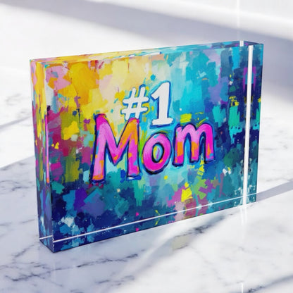 #1 Mom Crystal Block Table Decor