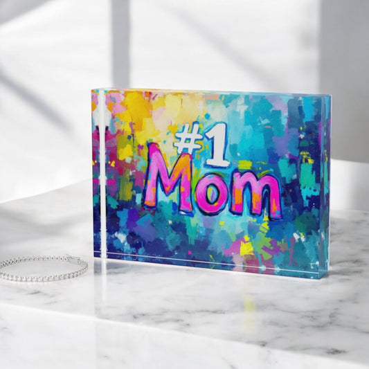 #1 Mom Crystal Block Table Decor