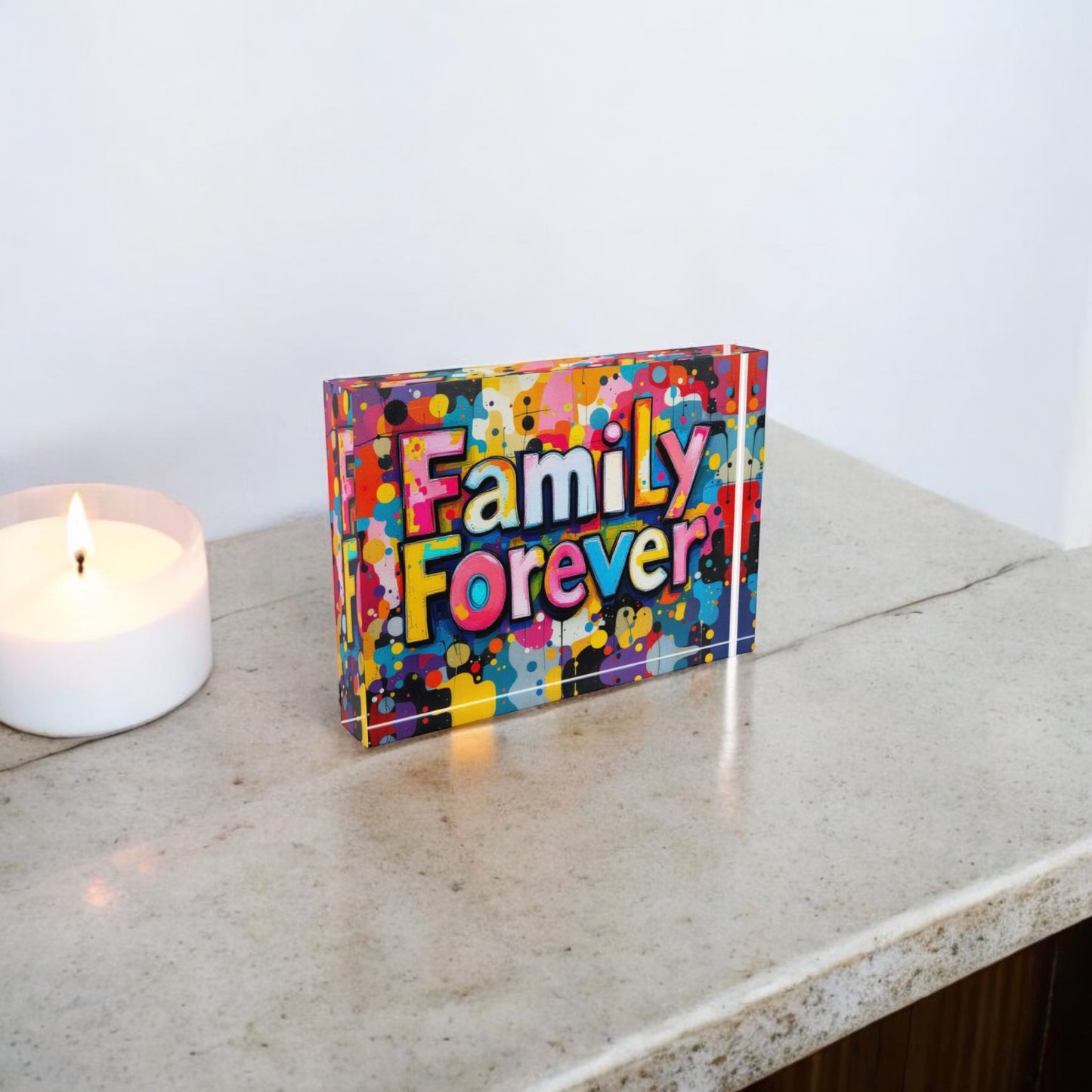 Family Forever Crystal Block Table Decor