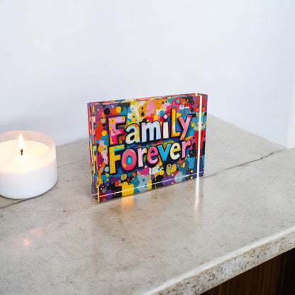 Family Forever Crystal Block Table Decor