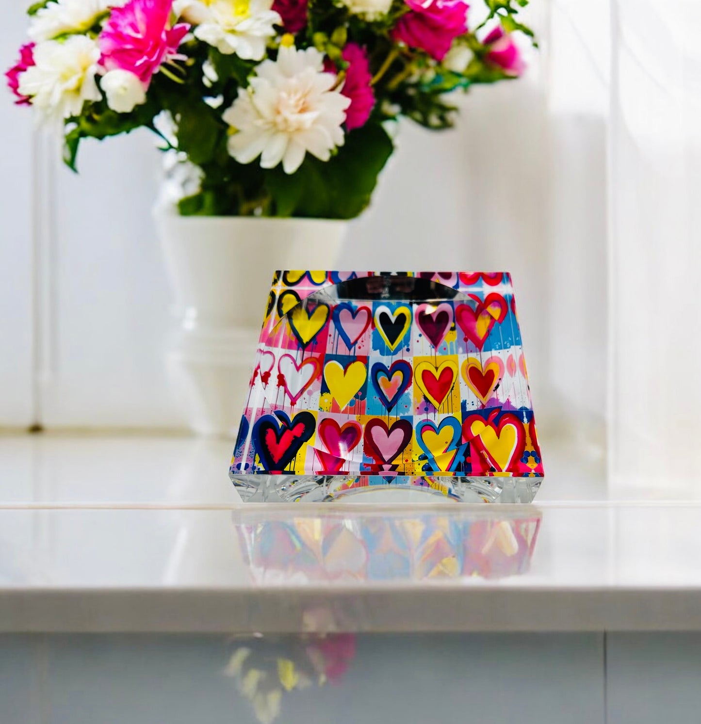 Abstract Hearts Acrylic Block Table Decor