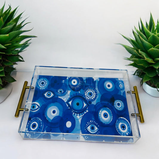 Evil Eye Hamsa Blues Acrylic Tray