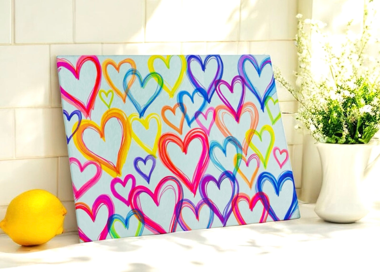 Colorful Hearts Cutting Board Serving Platter