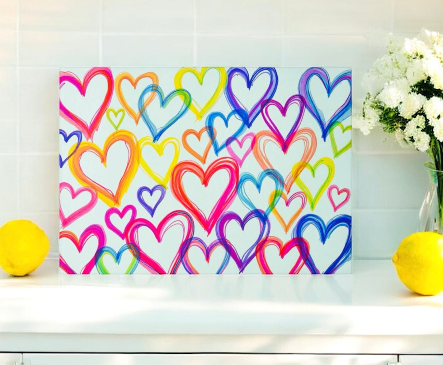 Colorful Hearts Cutting Board Serving Platter