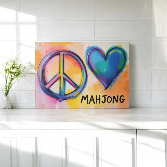 Peace Love Mahjong Glass Cutting Board Serving Platter