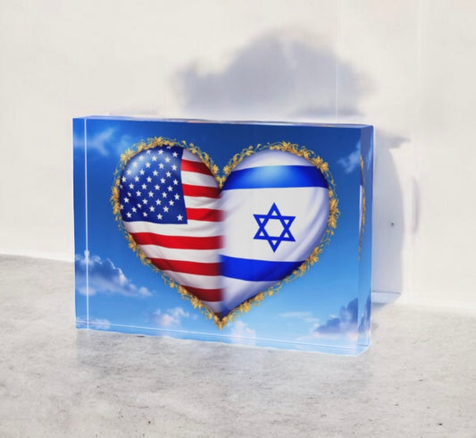 All The Love American Flag Israeli Flag Crystal Block Table Decor