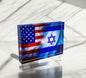 American Flag Israeli Flag Crystal Block Table Decor