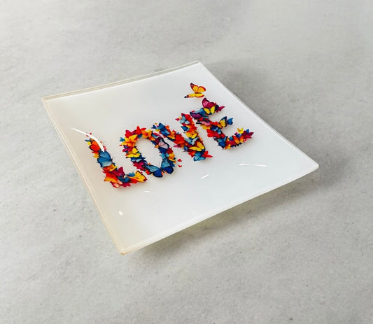 Love Butterfly Glass Trinket Tray