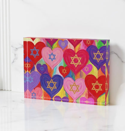 Star Of David Hearts Crystal Block