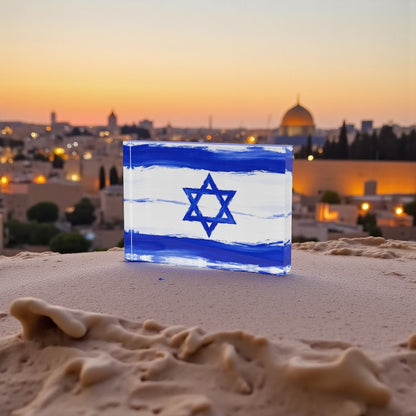 Isralei Flag Judaica Art Crystal Block