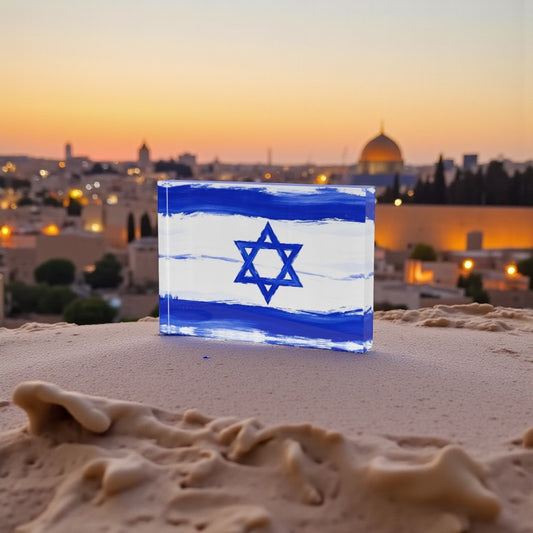 Isralei Flag Judaica Art Crystal Block