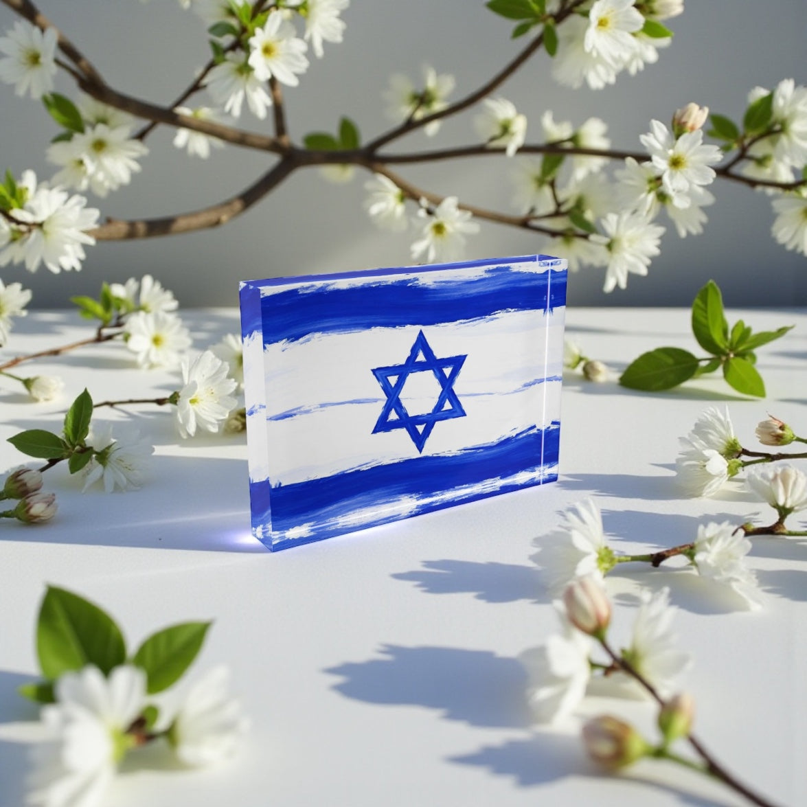 Isralei Flag Judaica Art Crystal Block