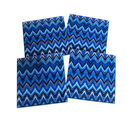 Abstract Zig Blues Coaster Set