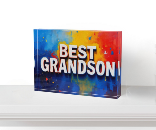 Best Grandson Crystal Block Table Decor