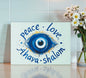 Peace Love Shalom Ahava Judaica  Glass Cutting Board  Charcuterie