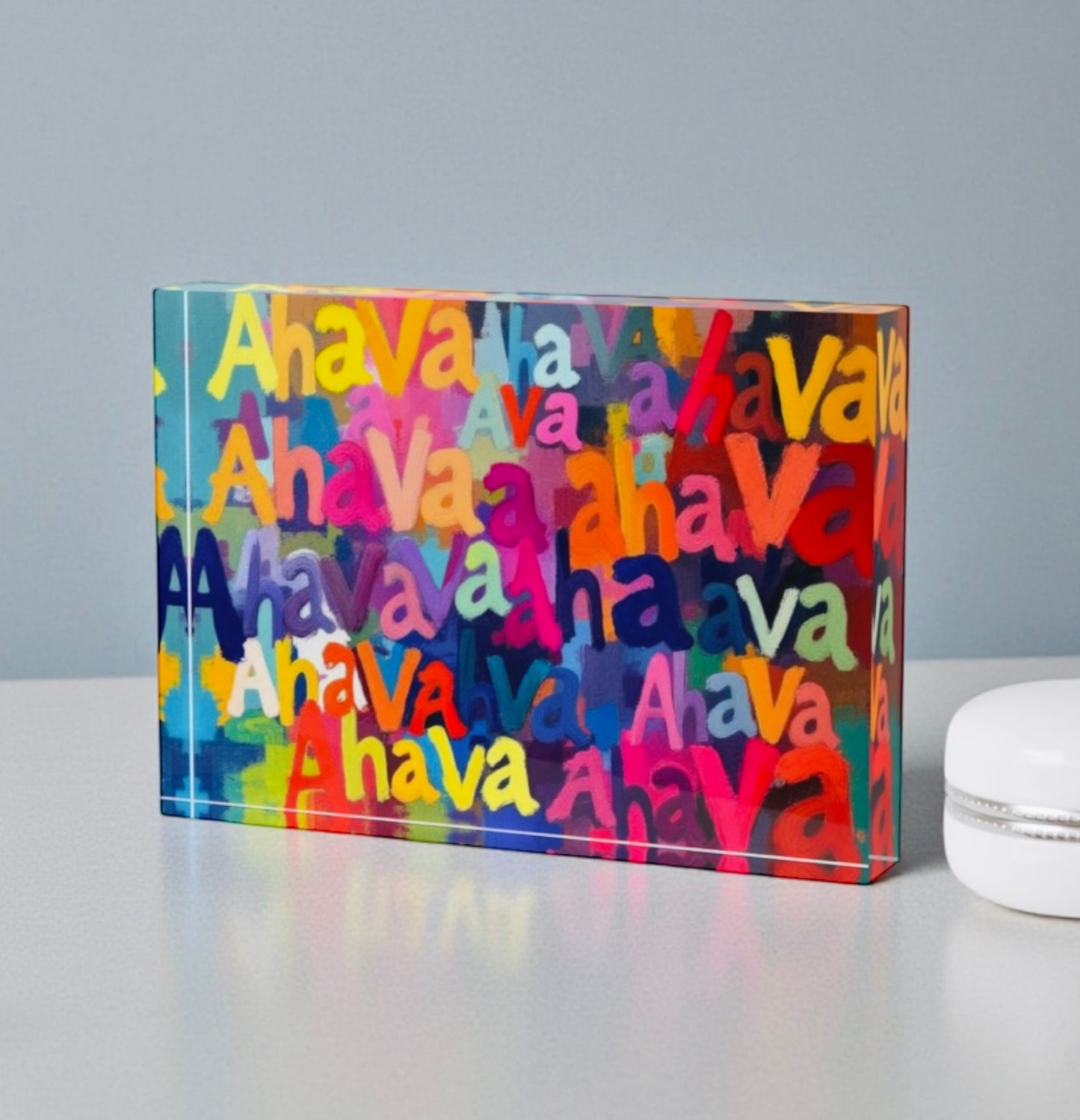 Ahava Love Judaica Crystal Block Table Decor