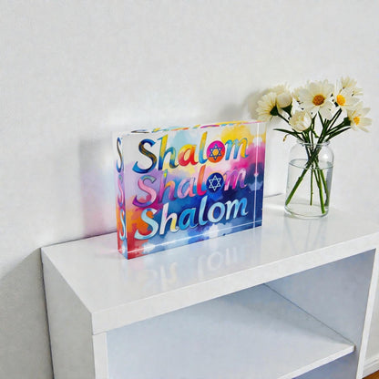 Shalom Judaica Art Crystal Block