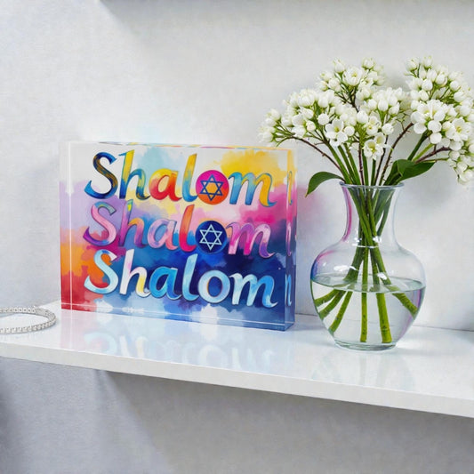 Shalom Judaica Art Crystal Block