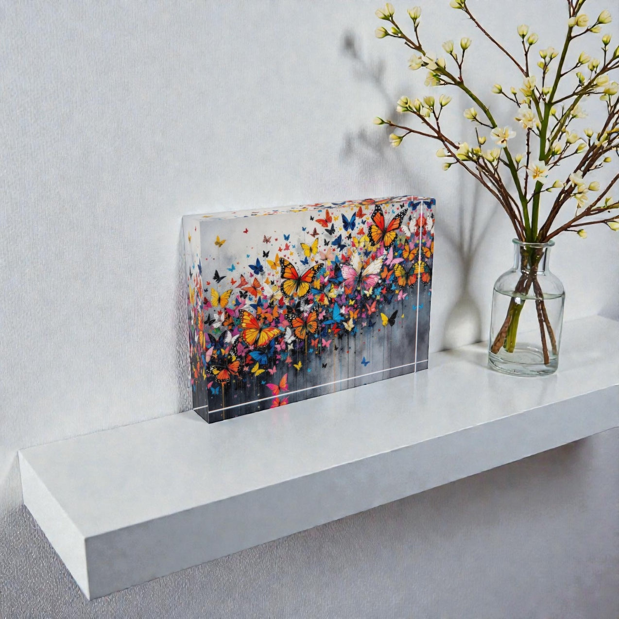 Butterfly Art Crystal Block Table Decor