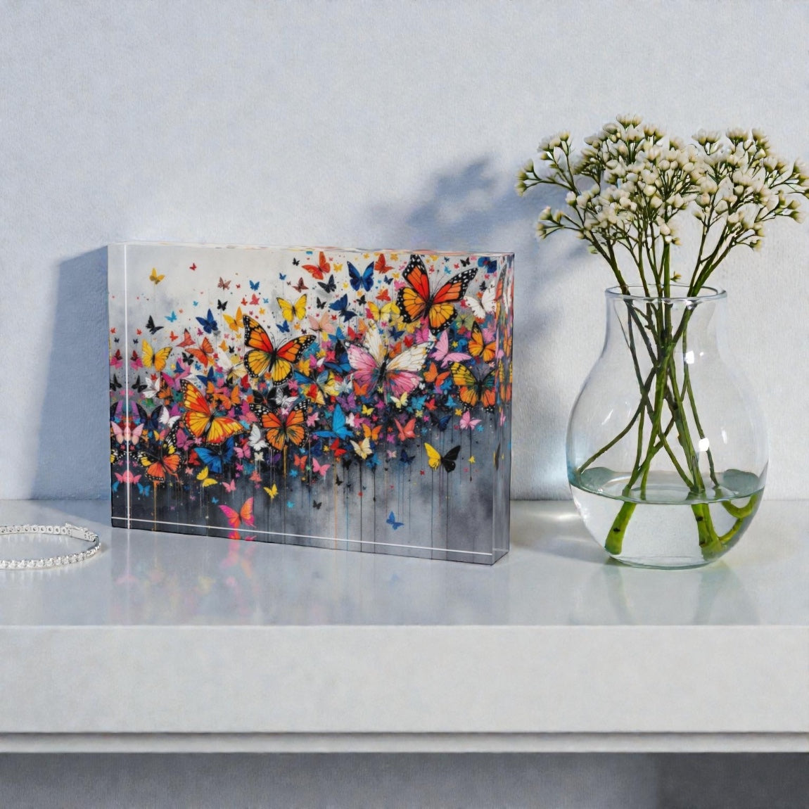 Butterfly Art Crystal Block Table Decor