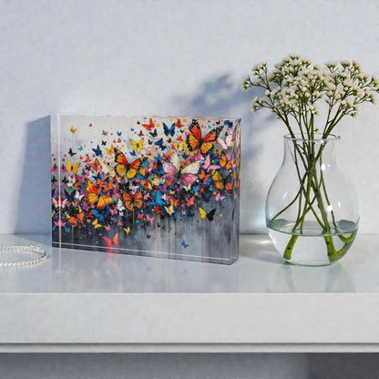 Butterfly Art Crystal Block Table Decor