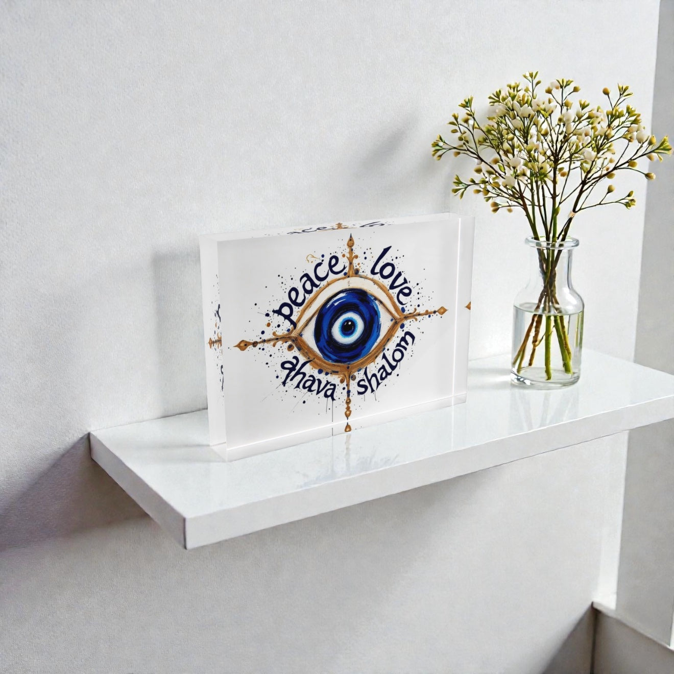 Ahava Shalom Peace Love  Judaica Crystal Block