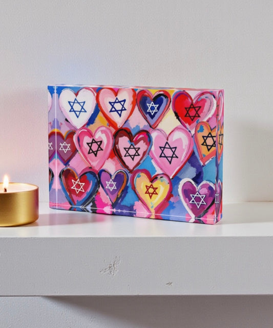 Star Of David Hearts Judaica Art Crystal Block