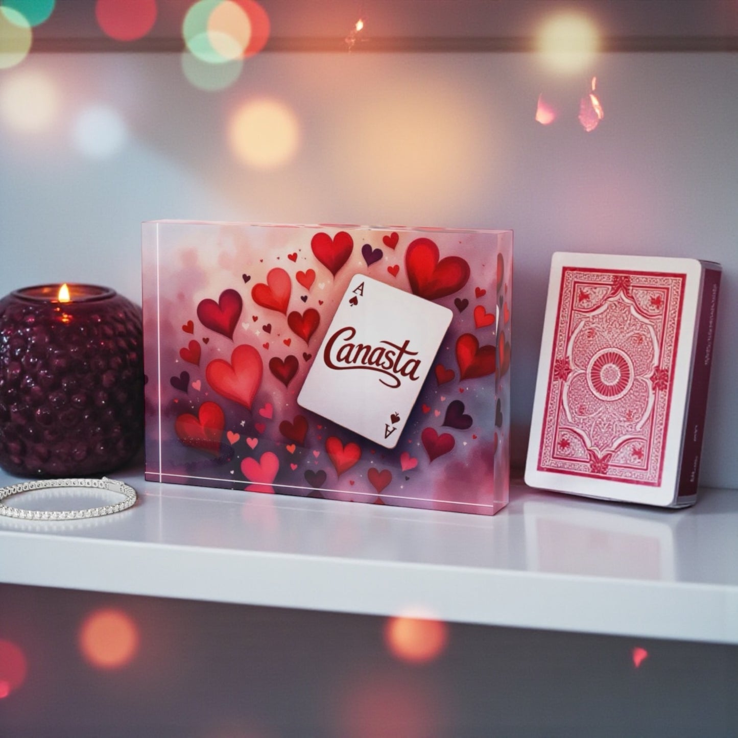 Canasta Lover Crystal Block Table Decor