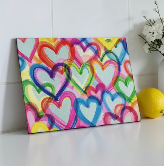 Modern Abstract Colorful Hearts Cutting Board Serving Platter
