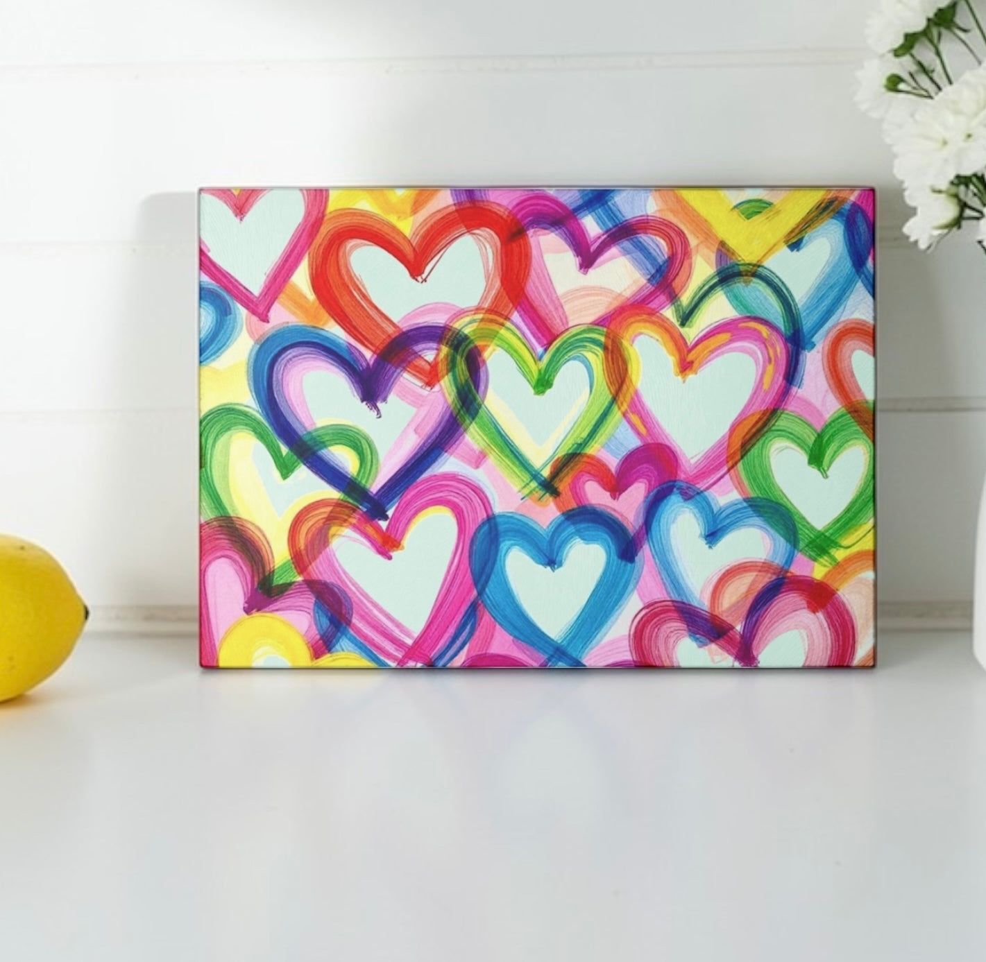 Modern Abstract Colorful Hearts Cutting Board Serving Platter