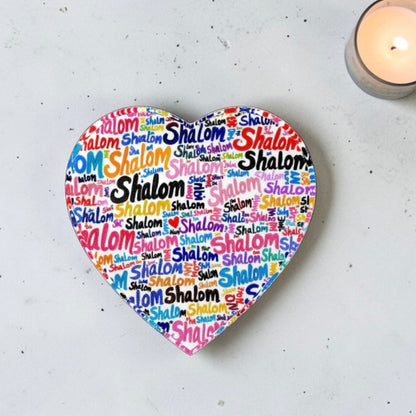 Shalom Judaica Crystal Heart Paperweight Table Decor