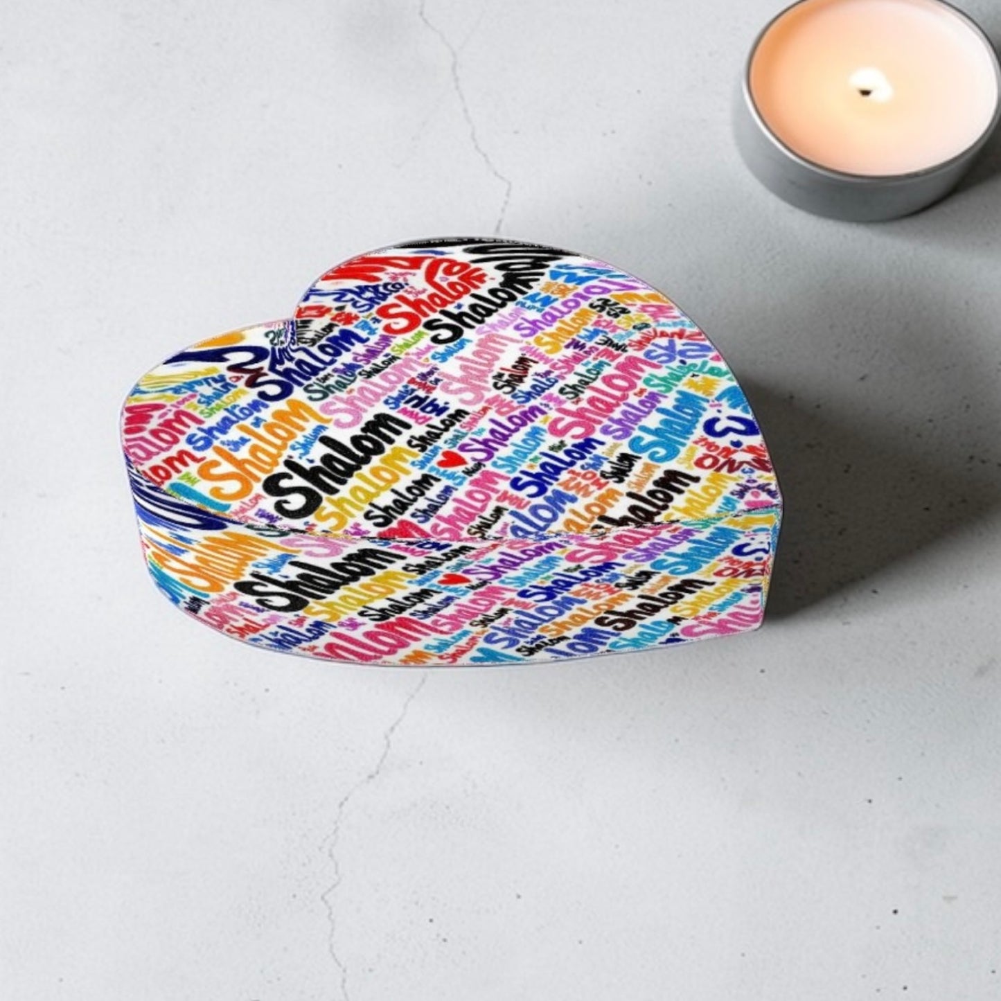 Shalom Judaica Crystal Heart Paperweight Table Decor