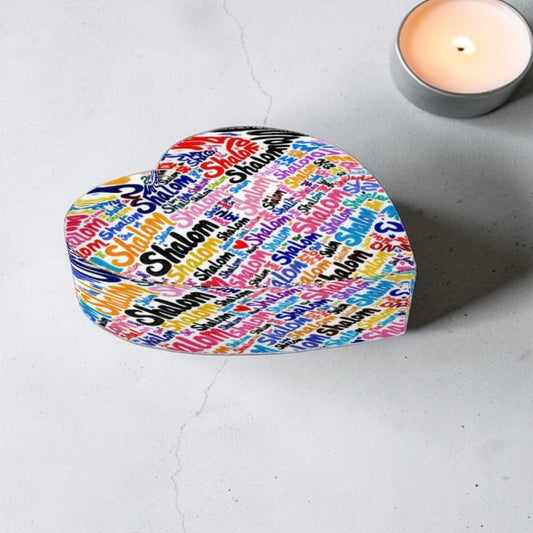 Shalom Judaica Crystal Heart Paperweight Table Decor