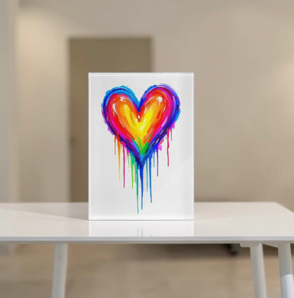 Colorful Dripping Heart Art Crystal Block Table Decor