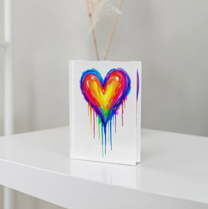 Colorful Dripping Heart Art Crystal Block Table Decor