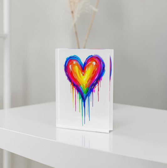 Colorful Dripping Heart Art Crystal Block Table Decor