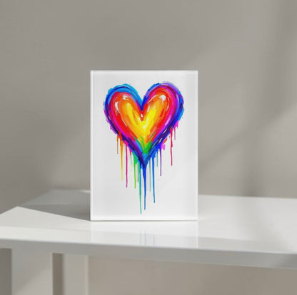 Colorful Dripping Heart Art Crystal Block Table Decor