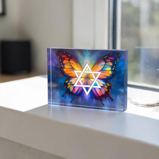Star Of David Butterfly Crystal Block Table Decor