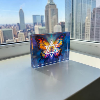 Star Of David Butterfly Crystal Block Table Decor