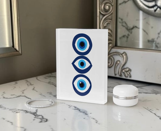 Evil Eye Good Luck Crystal Block Table Decor