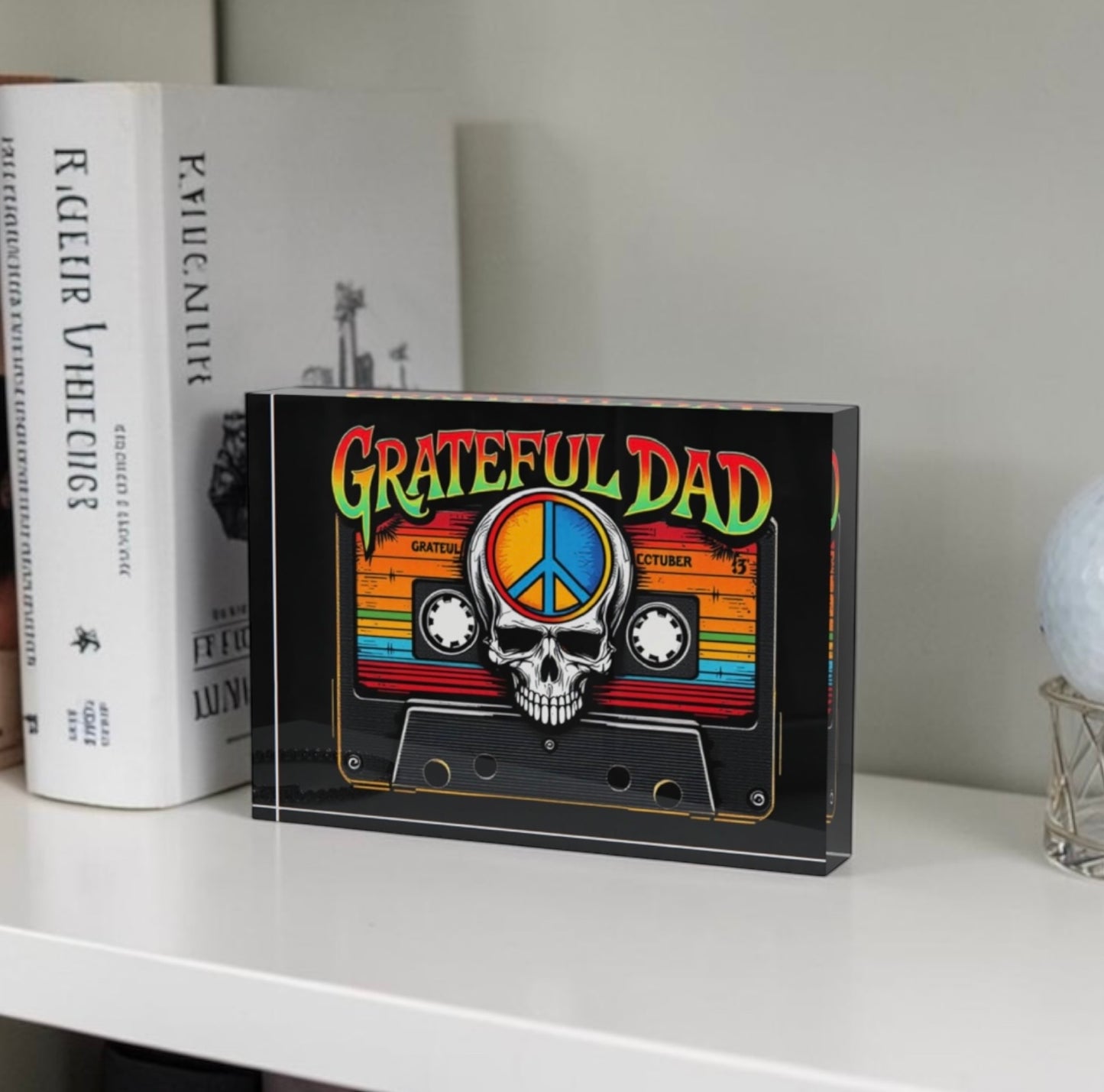 Grateful Dad Cassette Crystal Block Table Decor