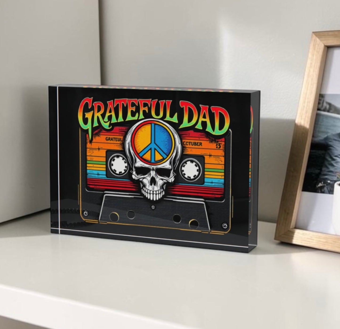 Grateful Dad Cassette Crystal Block Table Decor