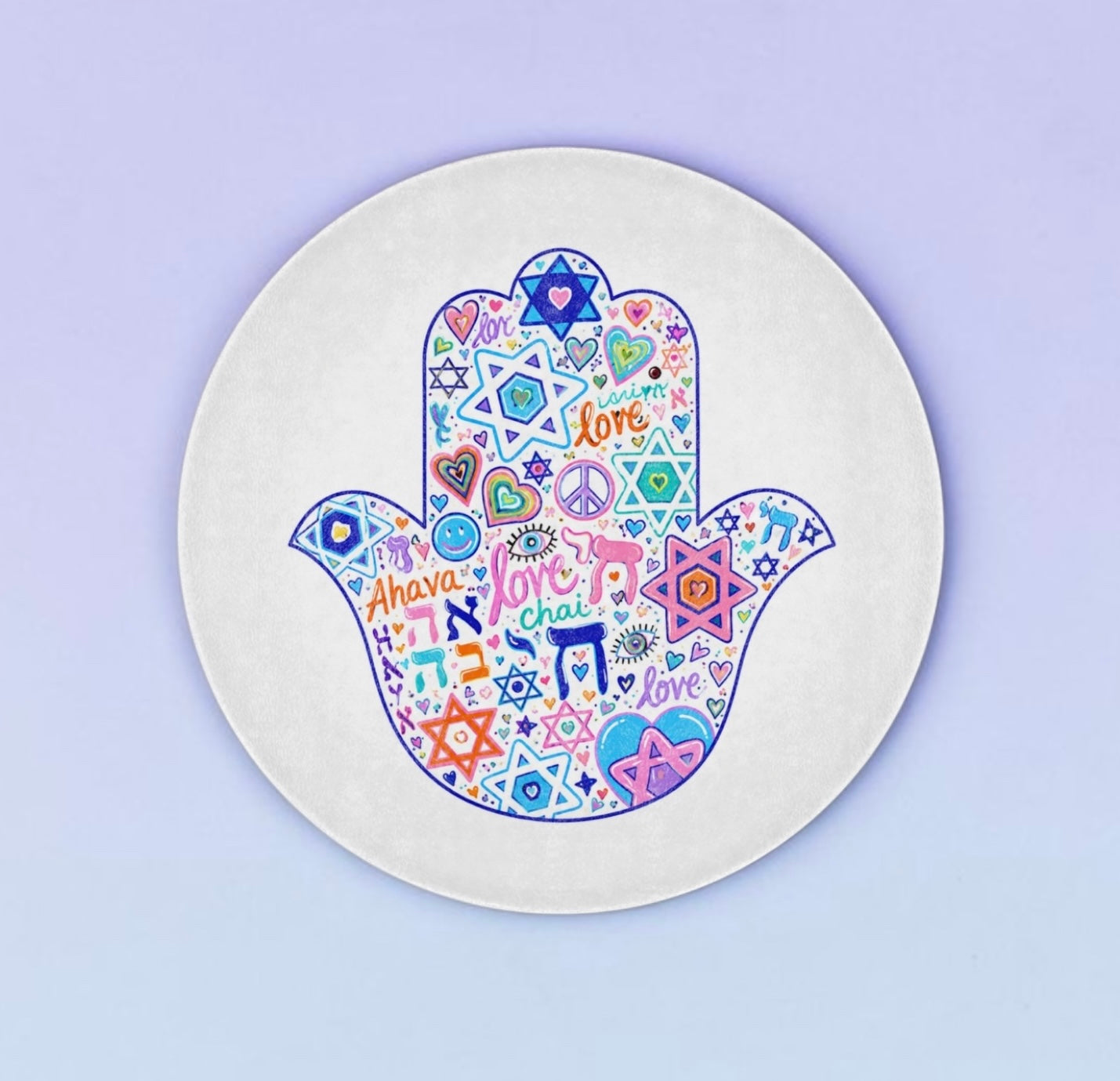 Hamsa Judaica Symbols Art Glass Cutting Board Serving Platter